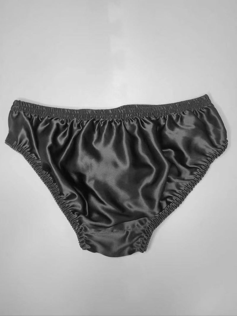 Men natural mulberry silk plain crepe satin briefs-black,silk underwear with double layered crotch - Image 2